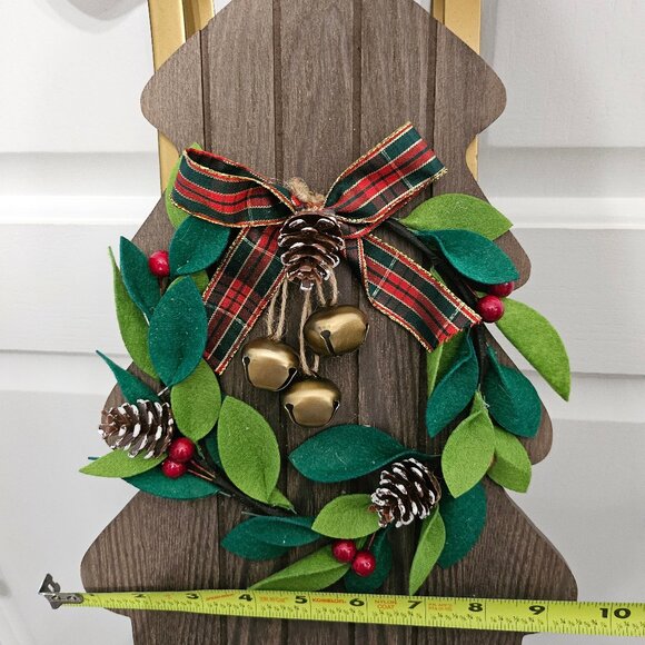 Trees Shaped Wood Christmas Sled With Holly And Berry Wreath And Bells - Picture 9 of 11